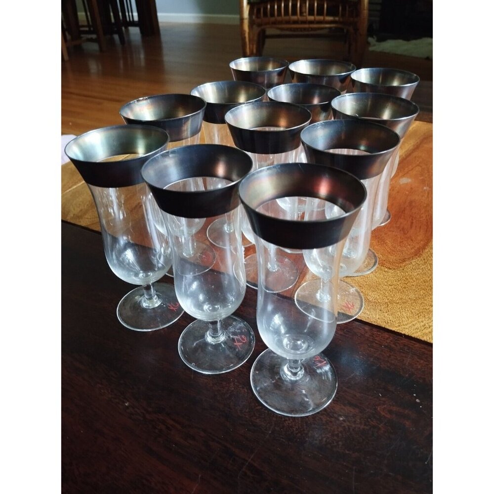 Dorothy Thorpe 12 Cocktail Glasses Sterling Silver Band Halo Vintage 1950s